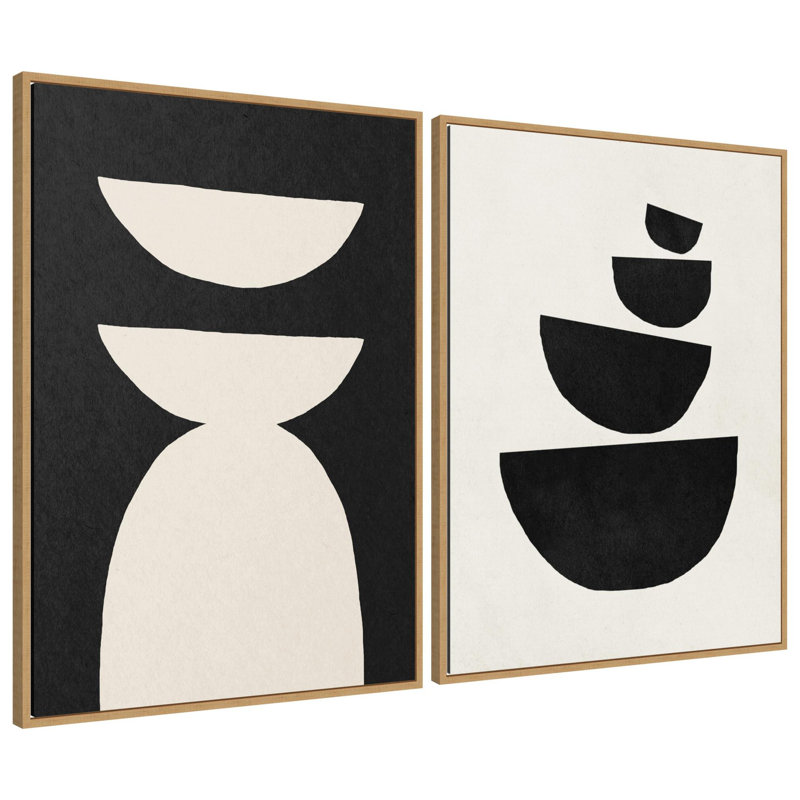 «White Geometric Abstract» et «Black Geometric Abstract», ensemble d'art encadré sur toile par juillet, Tanné