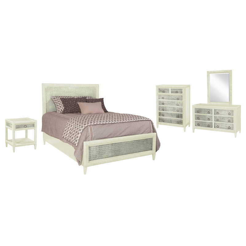 Naples Platform 3 Piece Bedroom Set, Hazel, 5 Pcs. Bed, Nightstand, 2 Dressers, Mirror, Twin