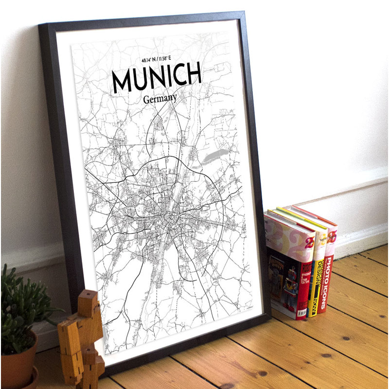 Munich City Map - No Frame Print, 43.2cm H x 27.9cm W x 0.13cm D