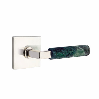 Ensemble de leviers d'intimité Emtek Select, rosette carrée, tige carrée en L, poignée en marbre vert, CF