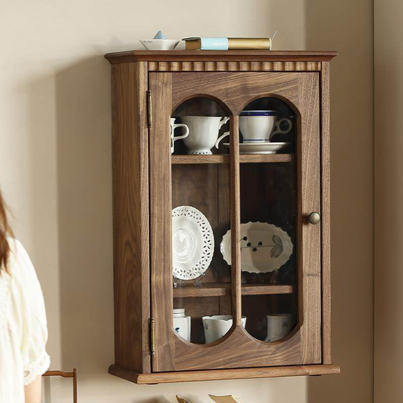 Armoire de rangement murale 17,72 "rétro française noyer noir brun, tablette de présentation pour tasses de cuisine et salle à manger