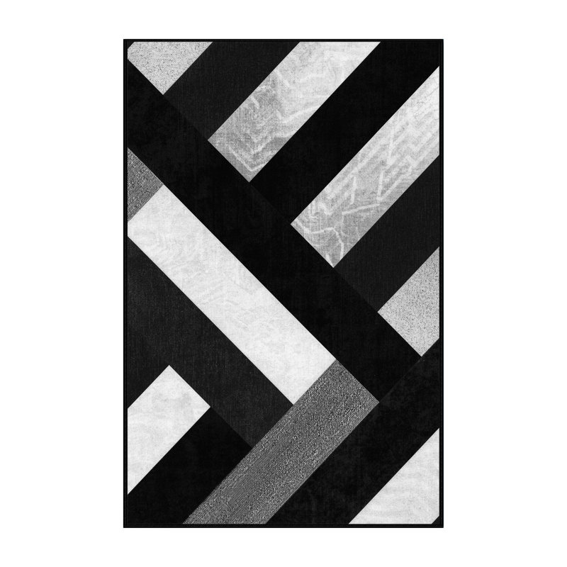 Tapis à motif géométrique doux et moelleux noir et moderne Teterboro, 7' Square
