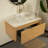 Absher 36'' Floating Oak Bathroom Vanity With Rectangular Marble Sink, Sensor LED & Drawer-678395463