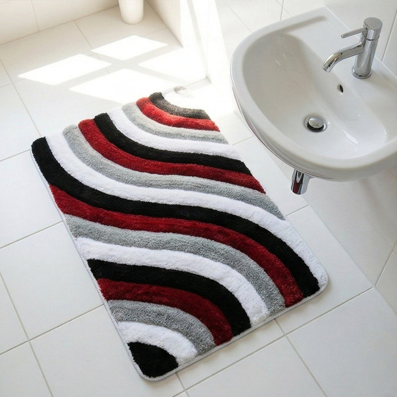 Tapis pour salle de bain Alacam, l 23,6 po x L 39,4 po, Rouge / Noir / Gris