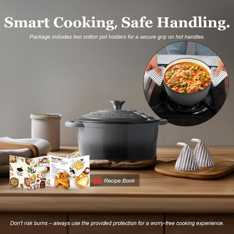 Overmont 5.5QT Gray Enameled Cast Iron Dutch Oven with Lid