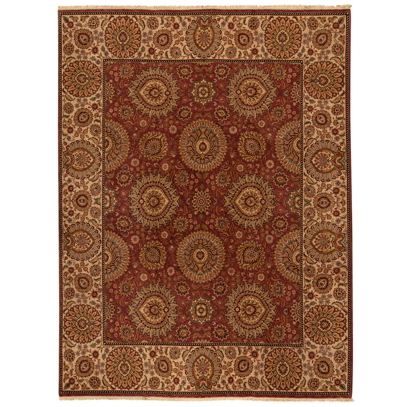 Tapis rose et ivoire noué à la main de haute qualité
