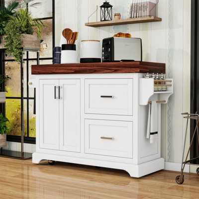 Rolling Kitchen Island Cart with Ample Storage, Adjustable Shelf, Spice Rack and Lockable Wheels