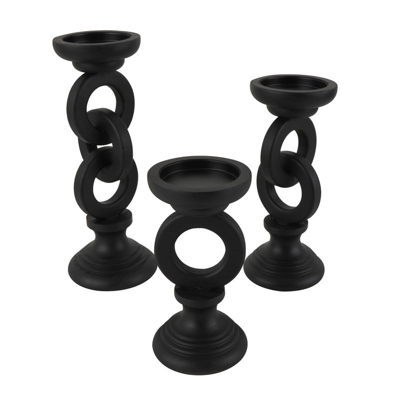 Ensemble de porte-bougie en bois, Noir