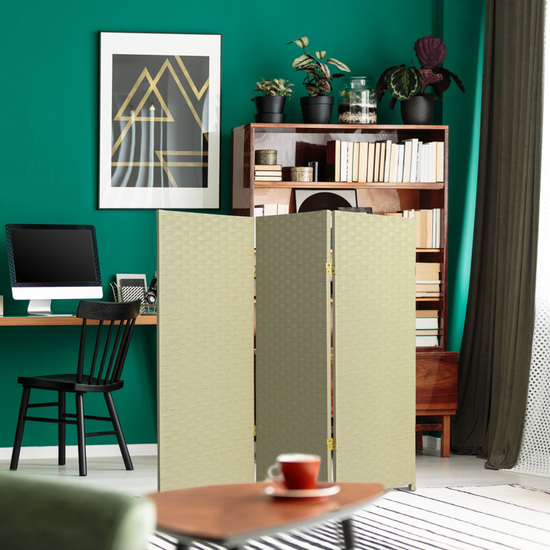 Cream Woven Fiber 4' Folding Screen Room Divider