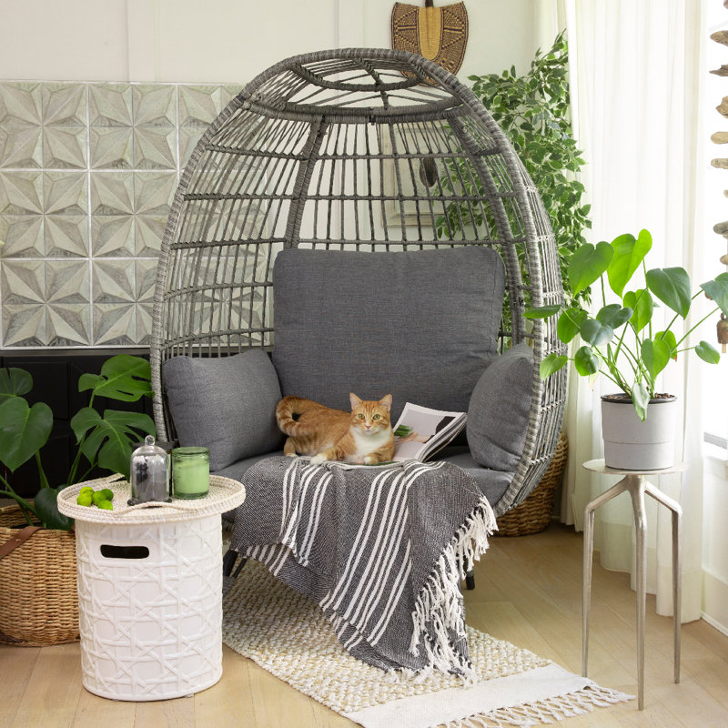 Chaise longue en osier avec support et coussins Ciauna Wicker Oasis, Gris