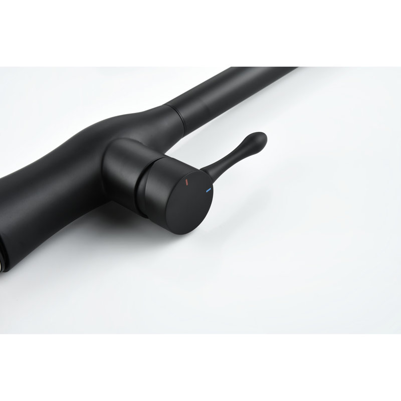 Robinet de cuisine escamotable noir mat avec conception à ressort exposé, fonction escamotable en acier inoxydable pour robinet à grande arche, fabrication