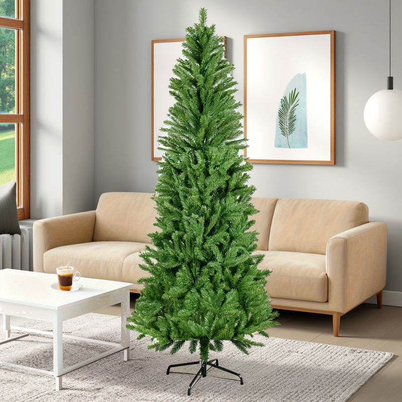Arbre de Noël au crayon vert 6 pi - Arbre de Noël mince en PVC 72 po avec branches denses, cadre en métal pliable pour les petits espaces