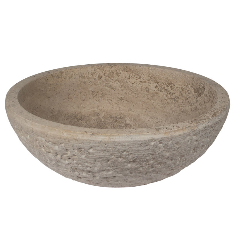TashMart 16'' Travertine Circular Bathroom Sink, Afyon Noce
