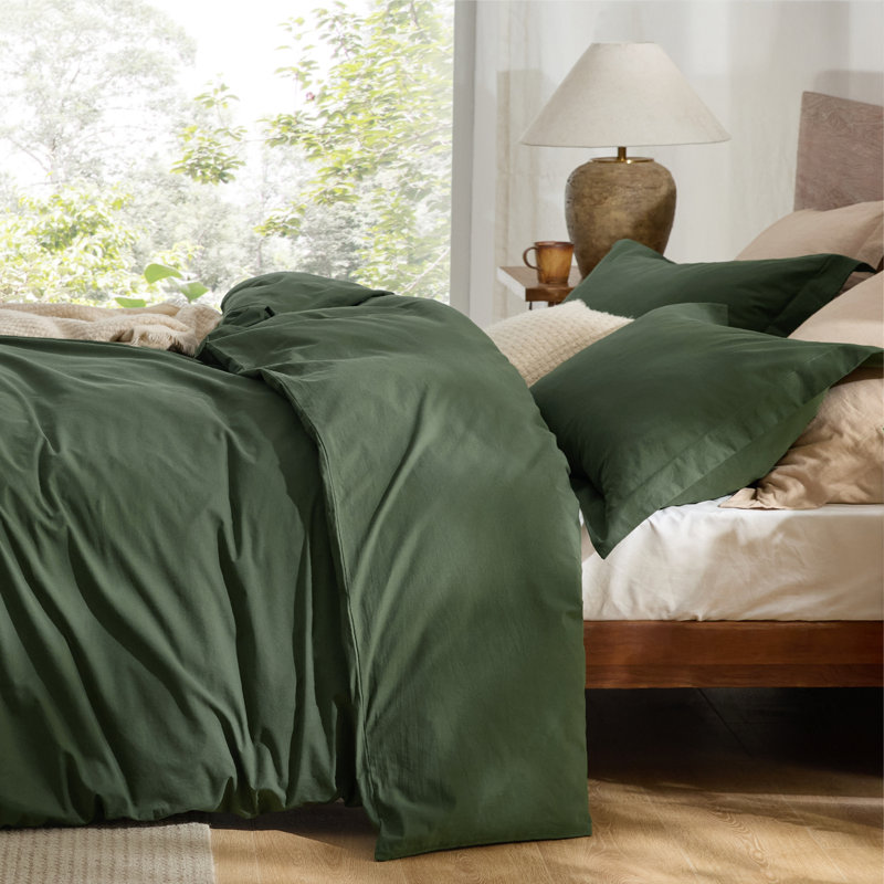 Bedsure 100% Washed Cotton Duvet Cover Set, Twin Duvet Cover + 1 Sham(20"*26"), Oatmeal