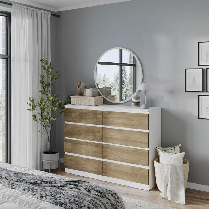 Sinahi 120cm W Chest of Drawers, White Carcass/Oak