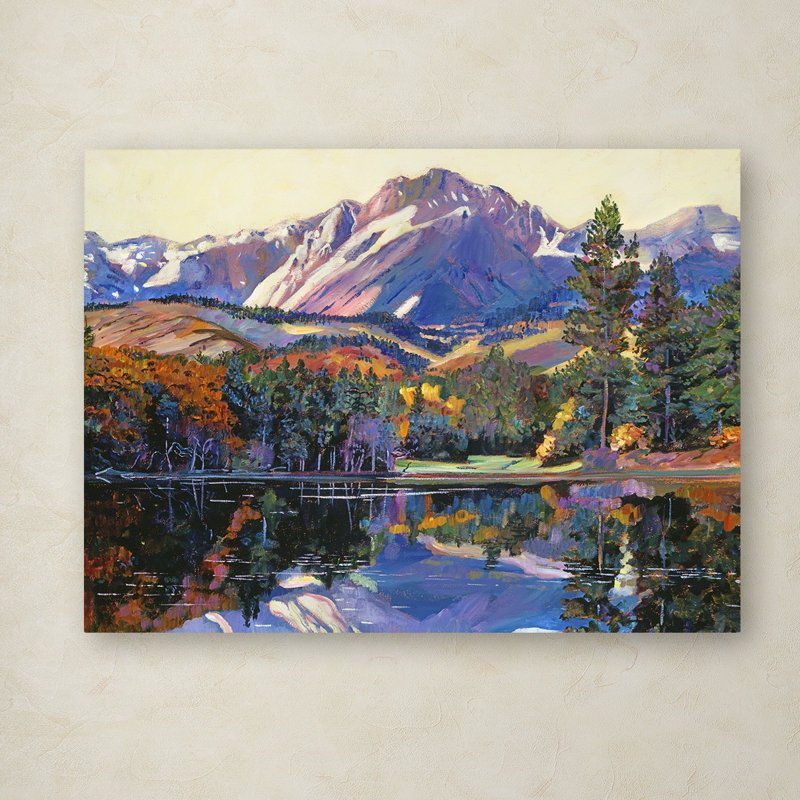 Large Framed Landscape Canvas Art with Mountain Lake Scene