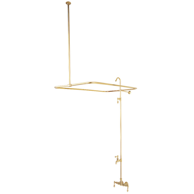 Kingston Brass Vintage Four-Handle 2-Hole Tub Wall Mount Clawfoot Tub Faucet with Shower Enclosure, Polished Brass