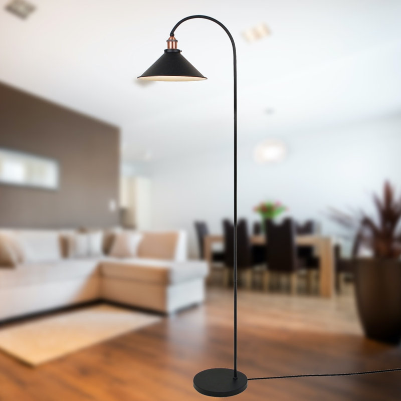 Grabowski 166cm LED Arched Floor Lamp, Black, Black