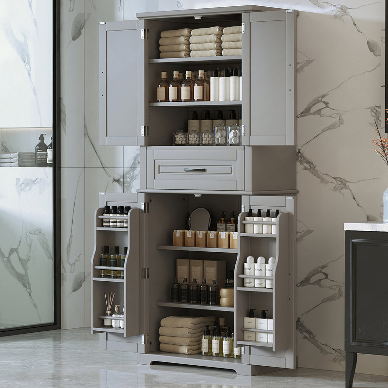 Bathroom Storage Cabinet With Multi-Functional Storage Space, Drawer With Slide Rails, Adjustable Shelf, Gray