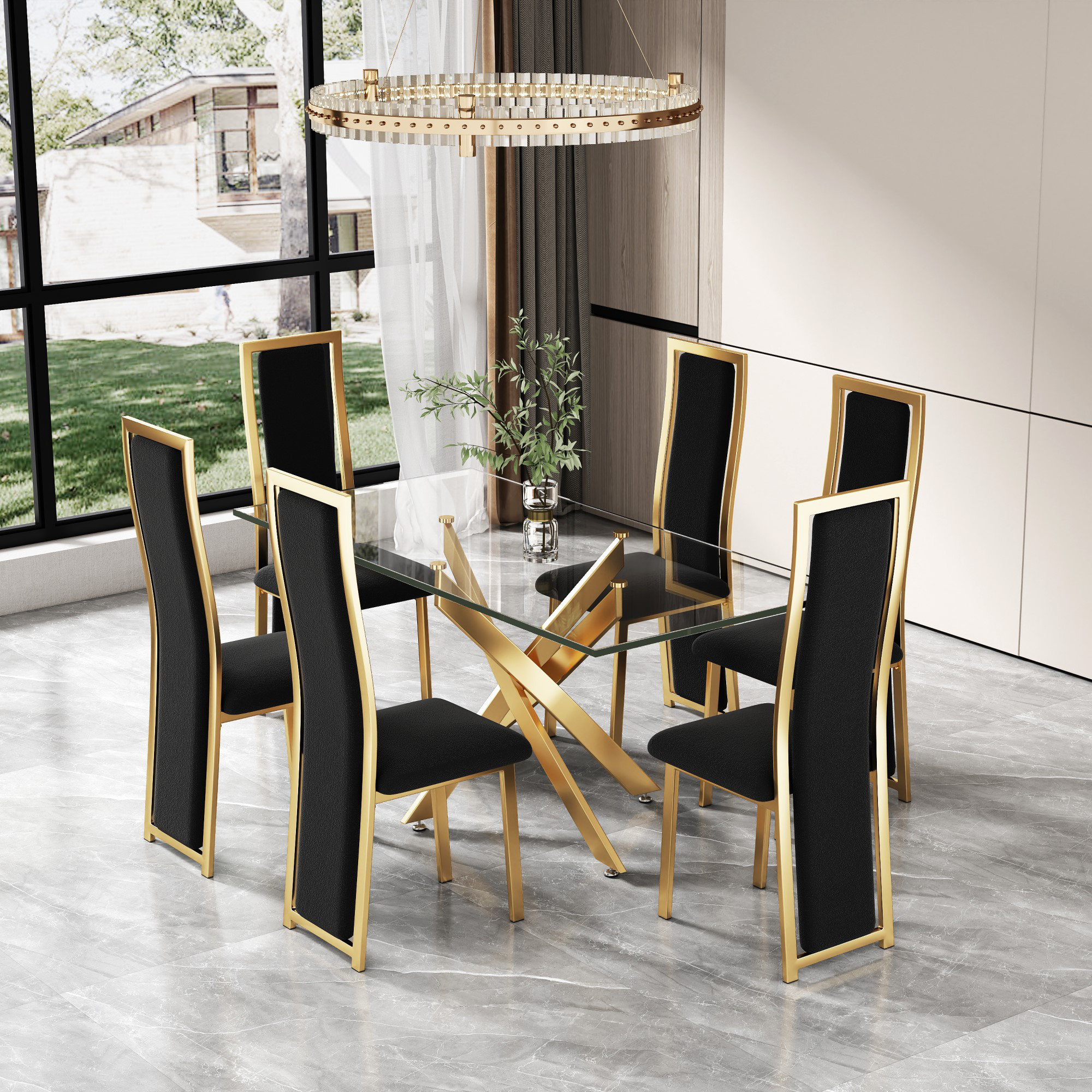 Mercer41 Enyu Modern luxury Seater Glass Top Pedestal Dining