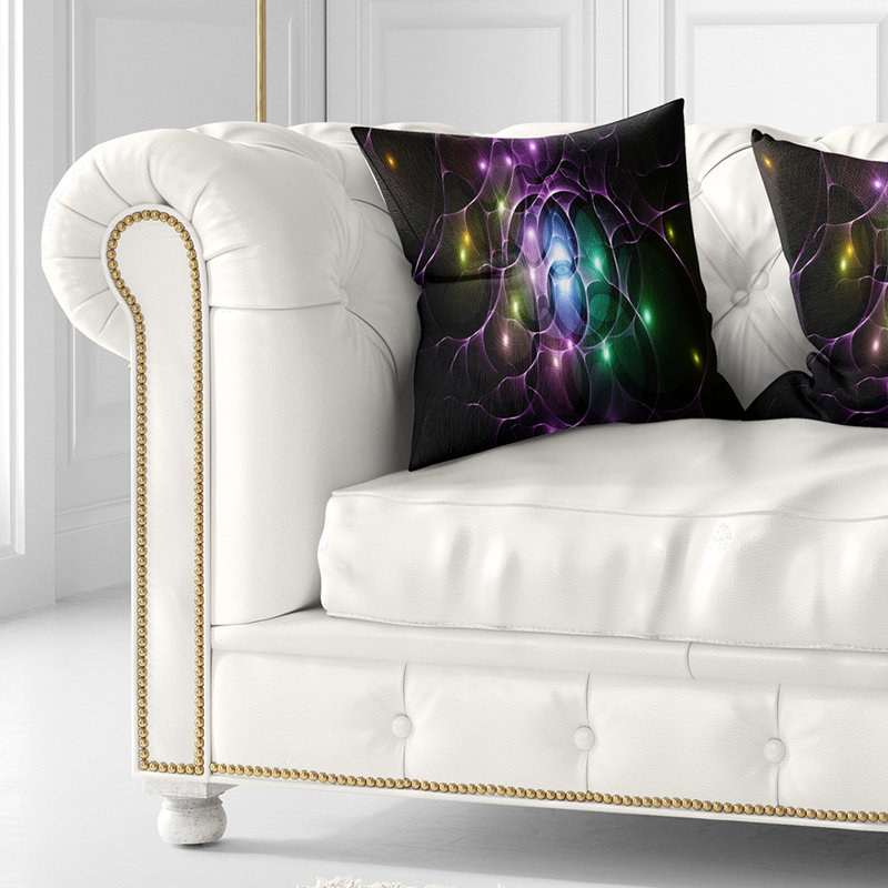 Fractal Space Circles - Coussin imprimé abstrait, 16 po x 1 po, Coussin décoratif, Noir