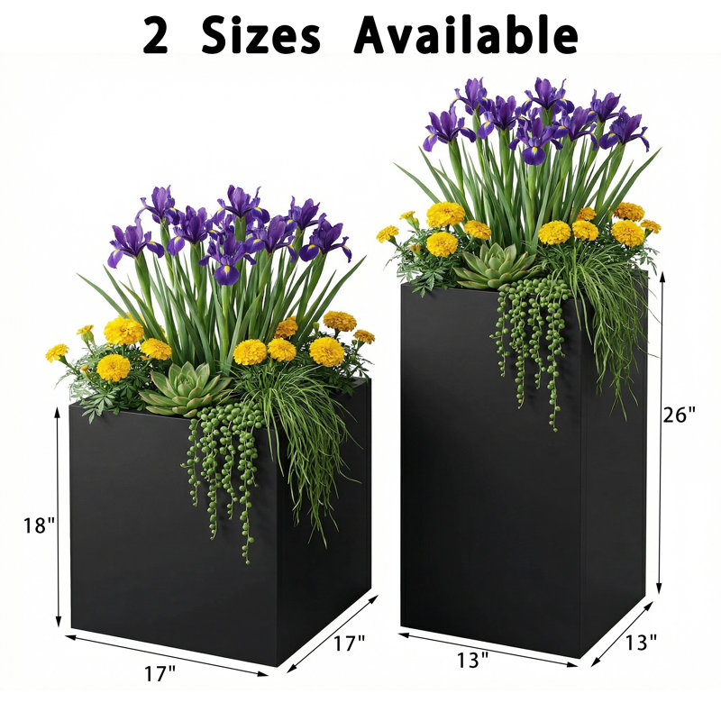Boîte à fleurs en métal avec trous de drainage Giorgi, H 26 po x l 13 po x P 13 po