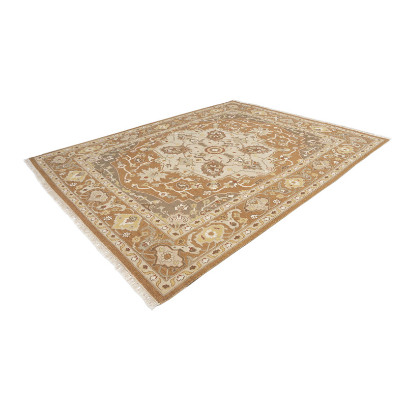 Wool Oriental Area Rug in Rust/Brown/Ivory, Rectangle 9' x 12'