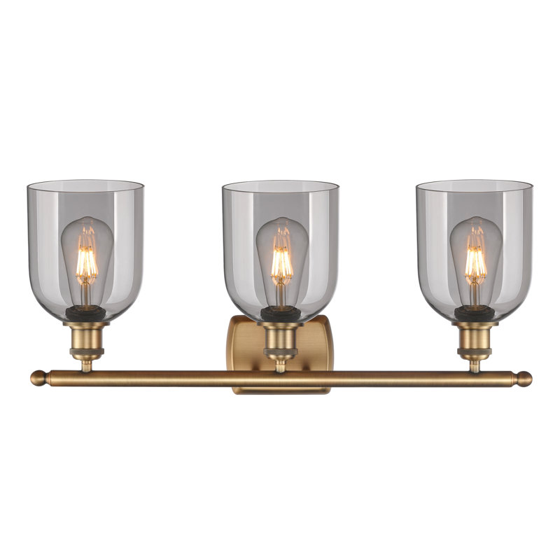 Meuble-lavabo à 3 lumières 26 po Ballston Anacaren, Gris fumée clair, Laiton brossé