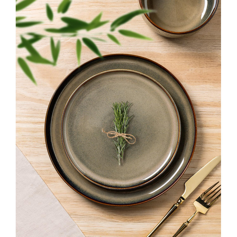 Coca Mocha Ceramic 12-Piece Reactive Glaze Dinnerware Set