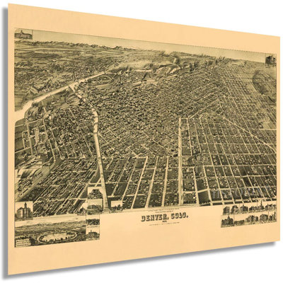 HISTORIX, 1889 affiche carte de Denver Colorado - carte rétro de 18 x 24 pouces de Denver Colorado, art mural - impression ancienne carte de Denver - perspective historique, carte de la ville de Denver (2 formats)