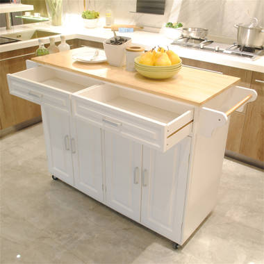 Latitude Run® Memphis 2 Piece Kitchen Set, Kitchen Island + Utility Sink  Cabinet, White /Light Oak