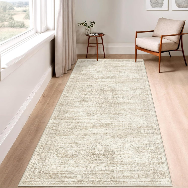 Vintage Distressed Non Slip Washable Area Rug(Beige)