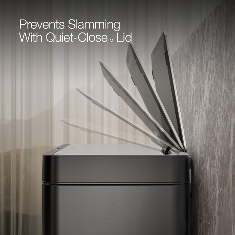 13-Gallon Touchless Stainless Steel Trash Can, Black Stainless