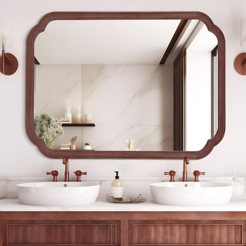 Miroir d'appoint mural en bois massif pour salle de bain, 48 po x 36 po, Noyer