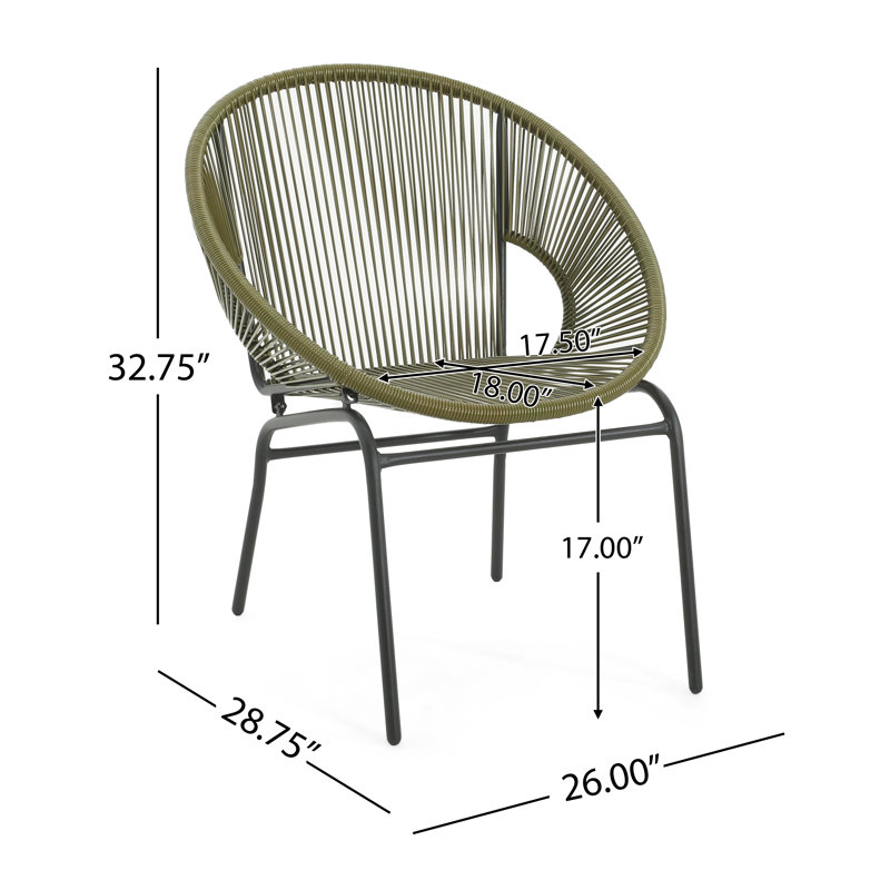 Green Metal and Rattan Modern Outdoor Patio Chairs (Set of 2)
