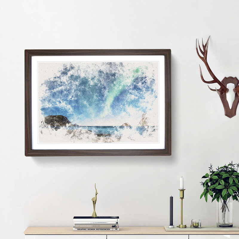 Northern Lights in Iceland - Framed Print, 33cm H x 45cm W x 2cm D, Walnut Framed