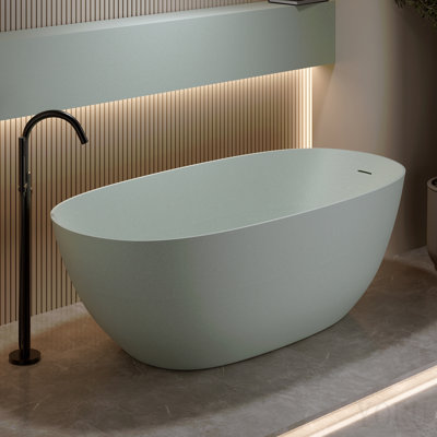 Baignoire de trempage autoportante en résine 69 po à surface solide avec trop-plein et bonde escamotable 69 po