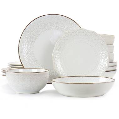 Elama 20-Piece Black Stoneware Dinnerware in the Dinnerware department at