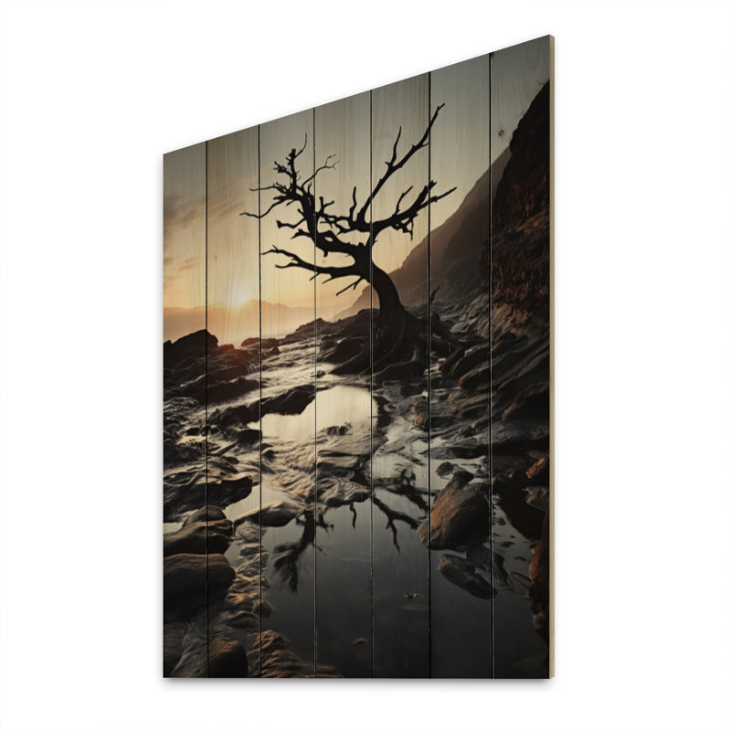 Plage, paysage, arbre, impression sur bois, H 20 po x l 10 po x P 0,78 po