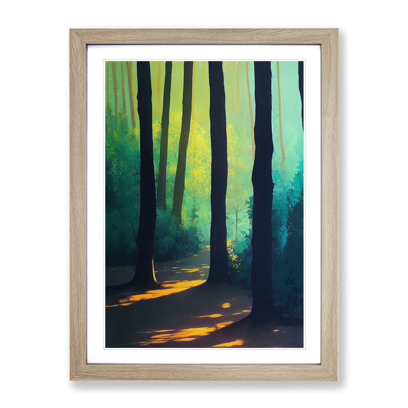 Inspiring Forest - Single Picture Frame Painting, 34cm H x 25cm W x 2cm D, Oak