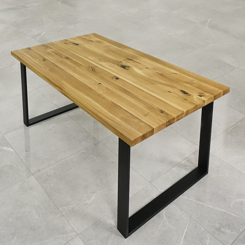 Isaias Oak Solid Wood Top Metal Base Dining Table, H80cm x L200cm x W40cm, Natural Oil