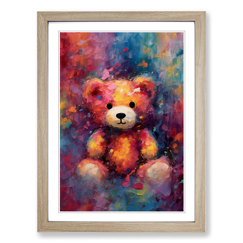 Teddy Bear Abstract Art - Framed Print, Oak Framed, 34cm H x 25cm W