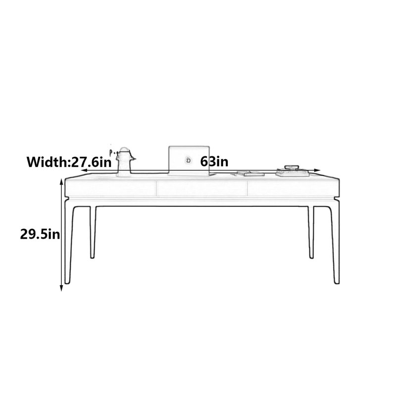 Bureau italien en bois fumé italien minimaliste, H 29,5 po x l 63 po x P 27,6 po