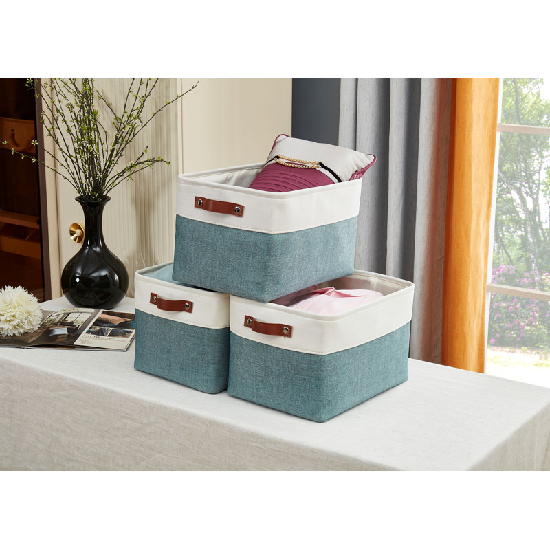 Foldable Fabric Storage Bin, Dark Gray/White, 3
