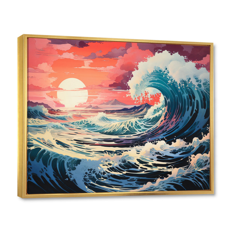 Dramatic Ocean Waves II - art mural toile côtière, H 34 po x l 44 po x P 1,5 po, Cadre flottant doré