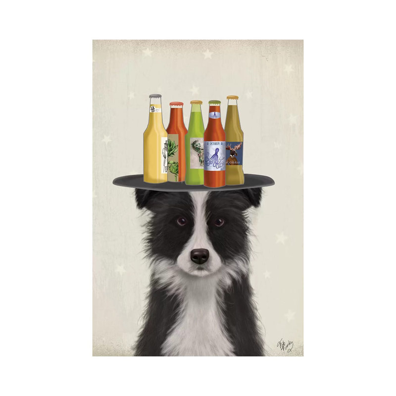 Border Collie Black White Beer Lover by Fab Funky - Wrapped Canvas Gallery-Wrapped Canvas Giclée