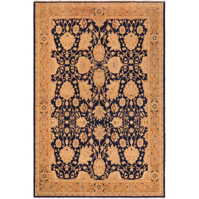 Tapis noir / orange en laine noué à la main 10 pi 3 po x 13 pi 5 po Braziel