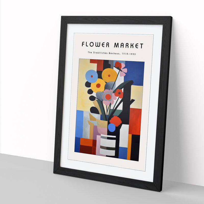Bauhaus Flower Market Exhibition No.1 - Single Picture Frame Print on Wood, 34cm H x 25cm W x 2cm D