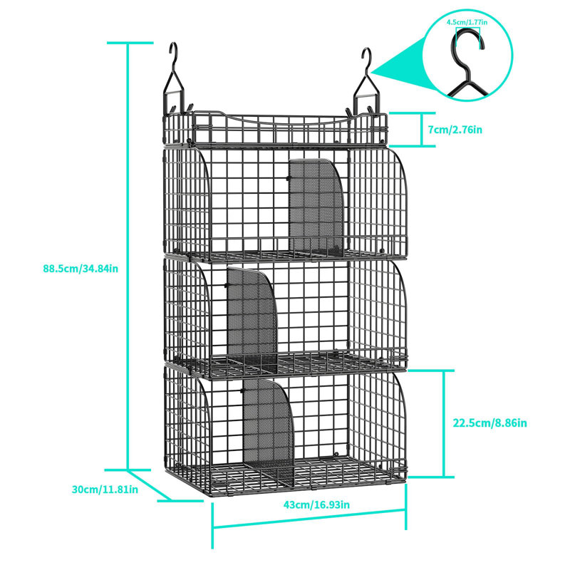Rangement de rangement pour penderie - Tablettes suspendues empilables à 4 niveaux avec séparateurs et crochets en S, étagères à vêtements pliables, noir