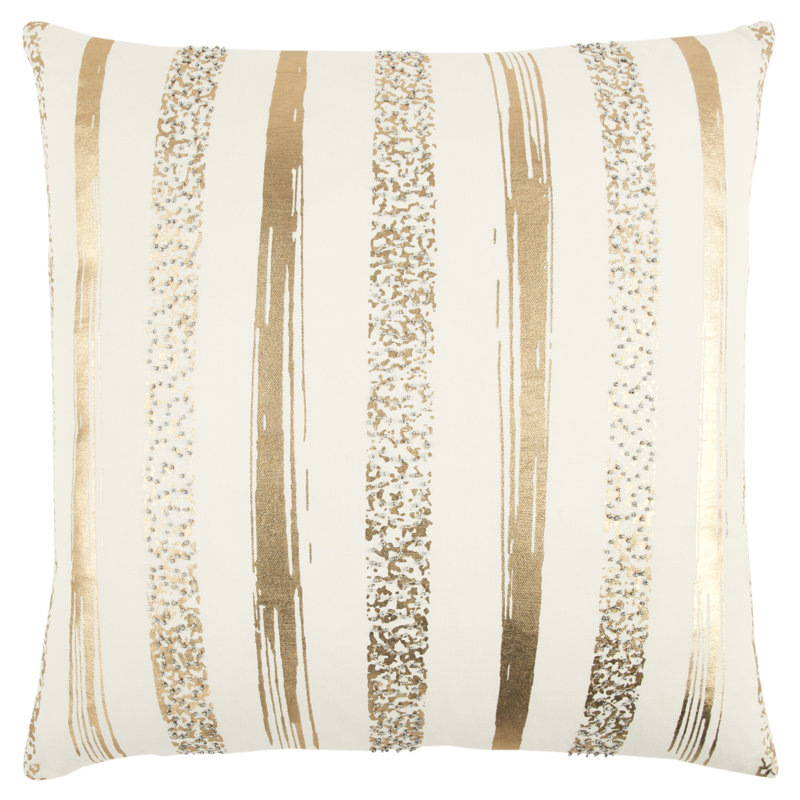 Sequined Cotton Throw Pillow, Ivory/Brown, 20"W x 20"L, Polyester
